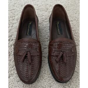 Stacy Adams Woven Tassel Loafers Mens Sz 8.5M Brown Leather Slip On Shoes 25349